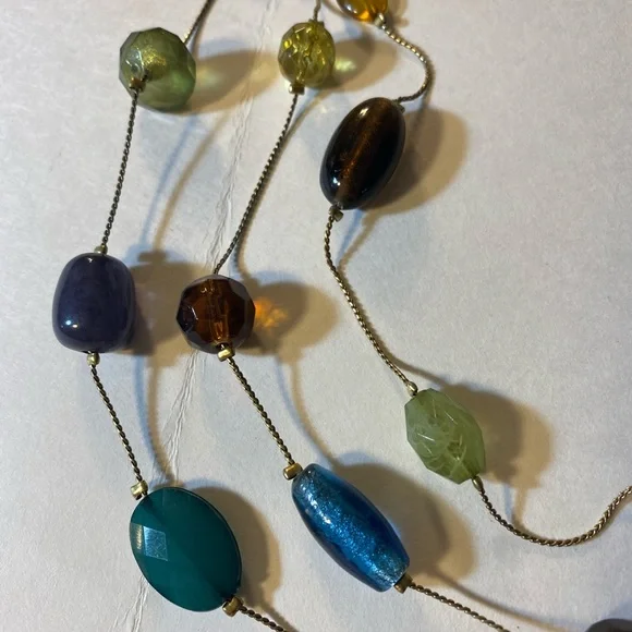 Lia Sophia, Mural Retired Necklace, Multicolored Beads, Brown, Blue, Green, Gold - Picture 4 of 7